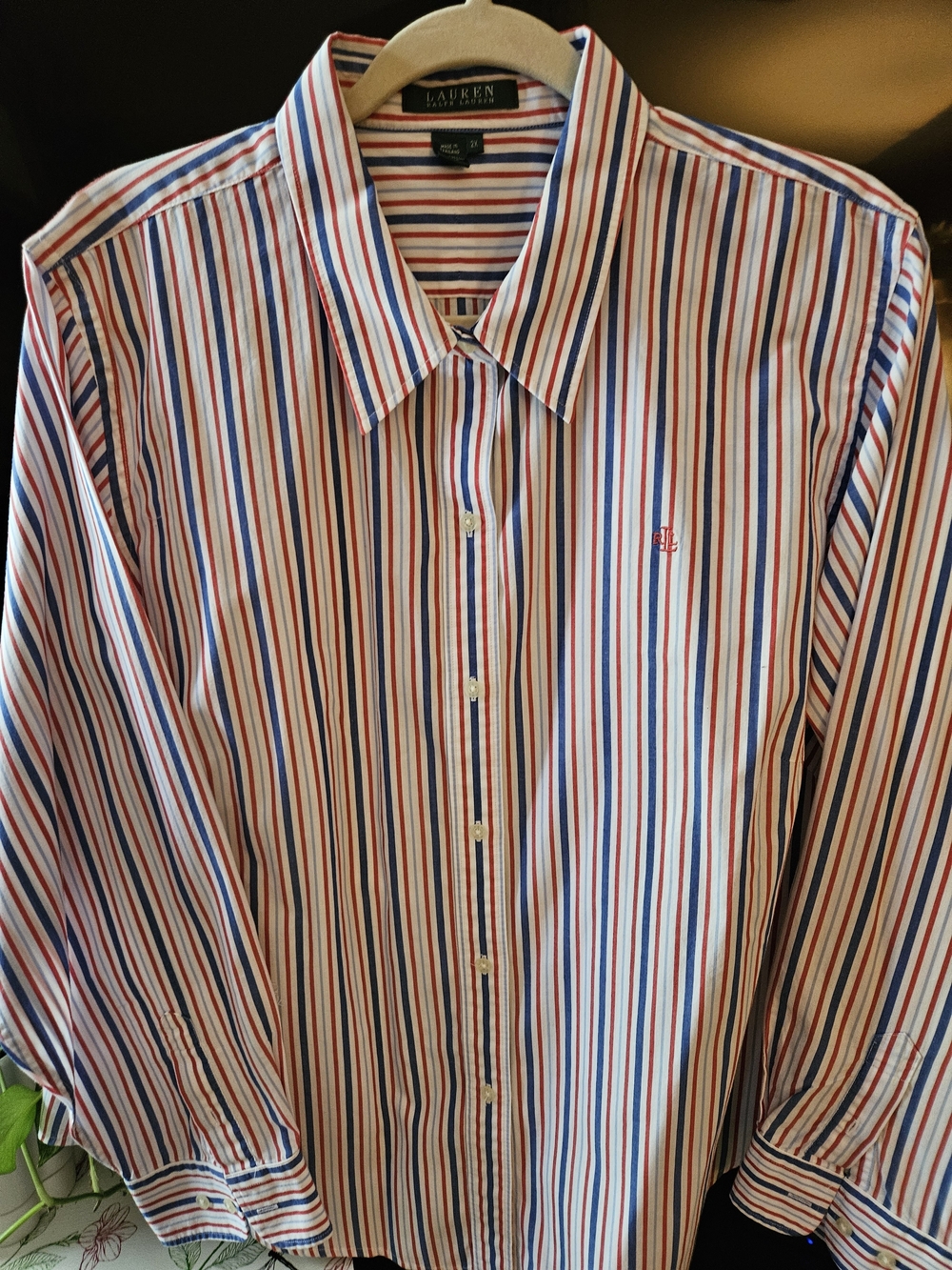 Lauren Ralph Lauren Red, Blue & White Striped Button-Up Blouse